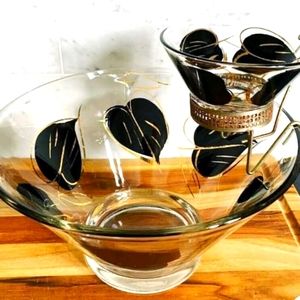 Vintage MCM Chip Dip Set Hazel Atlas Gold , Clear and Black